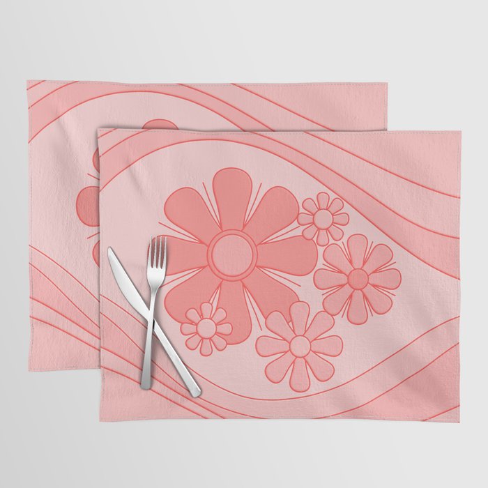 Groovy Floral Daydream Retro 60s 70s Flowers Pretty Pastel Blush Pink Placemat Gallery Image 1