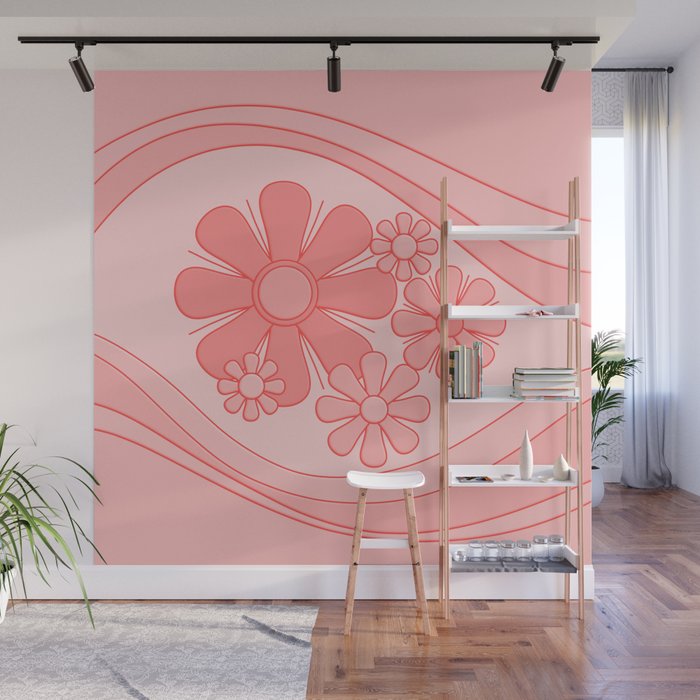 Groovy Floral Daydream Retro 60s 70s Flowers Pretty Pastel Blush Pink Wall Mural Gallery Image 1