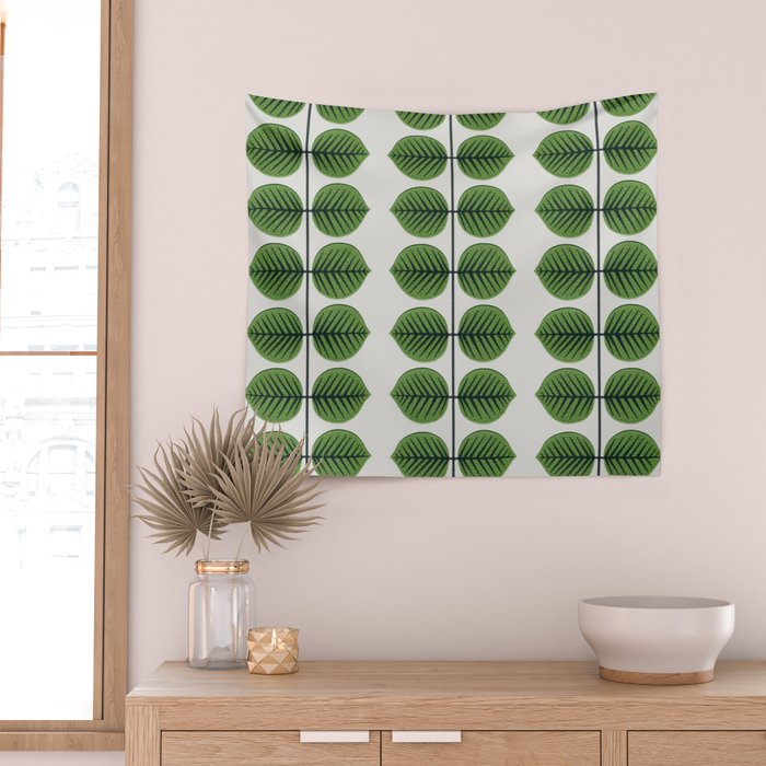 Green Leaves - Vintage Midcentury Modern Botanical Pattern Wall Tapestry Gallery Image 2