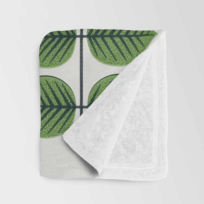 Green Leaves - Vintage Midcentury Modern Botanical Pattern Throw Blanket Gallery Image 3
