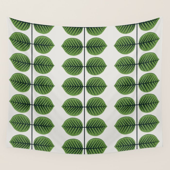 Green Leaves - Vintage Midcentury Modern Botanical Pattern Wall Tapestry Gallery Image 4