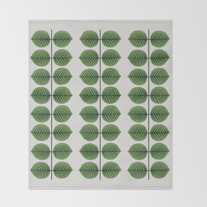 Green Leaves - Vintage Midcentury Modern Botanical Pattern Throw Blanket Gallery Image 2