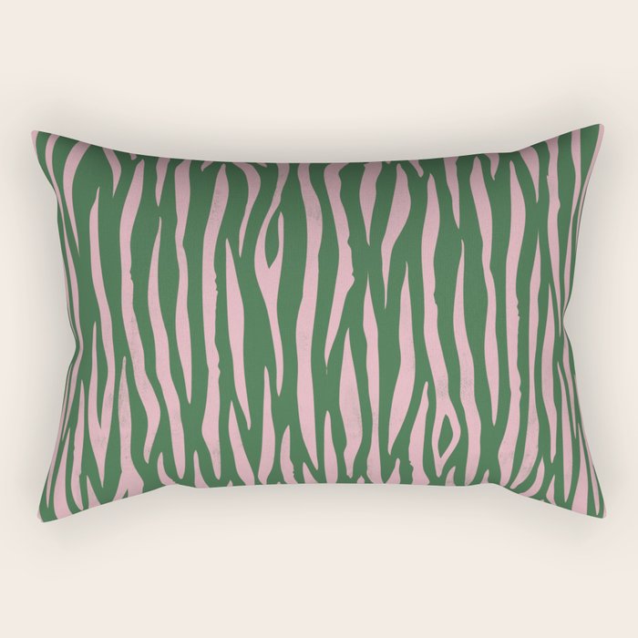 Tiger Stripes In Pink And Green Rectangular Pillow Gallery Image 2