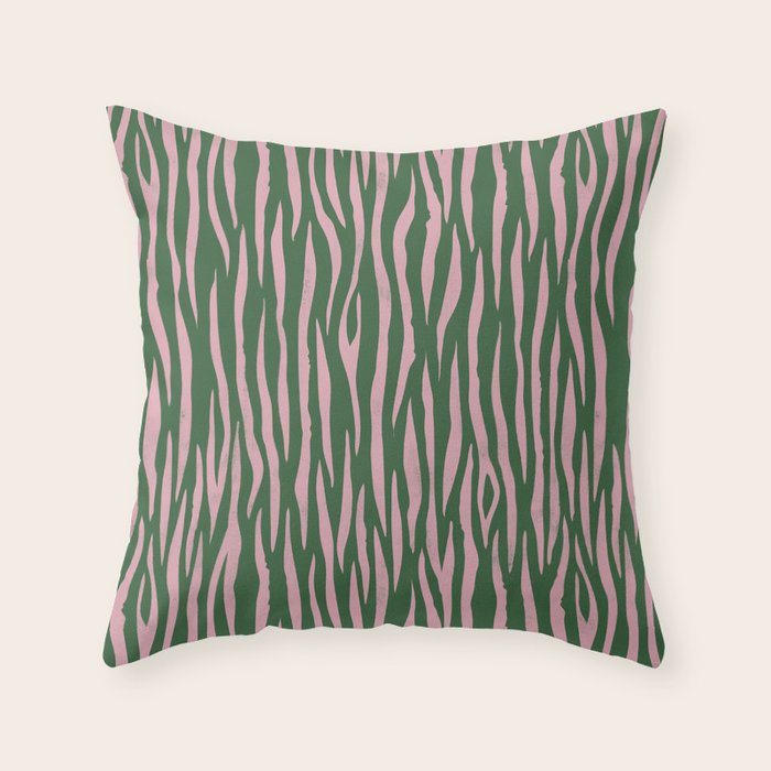 Tiger Stripes In Pink And Green Throw Pillow Gallery Image 1