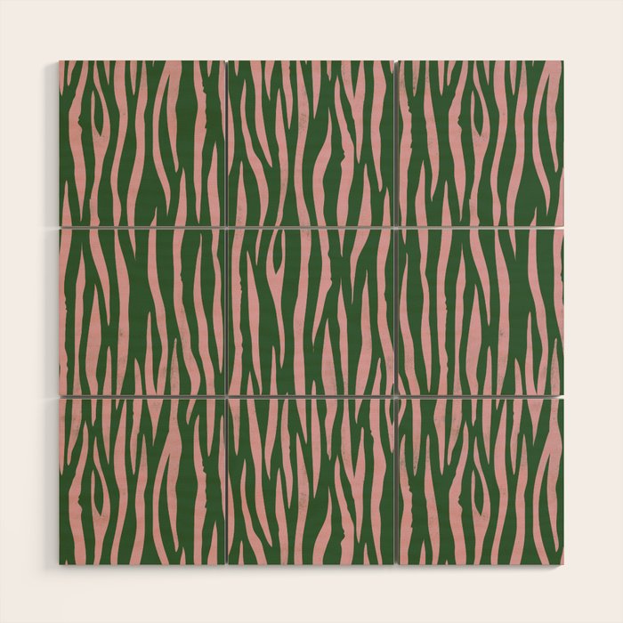 Tiger Stripes In Pink And Green Wood Wall Art Gallery Image 1