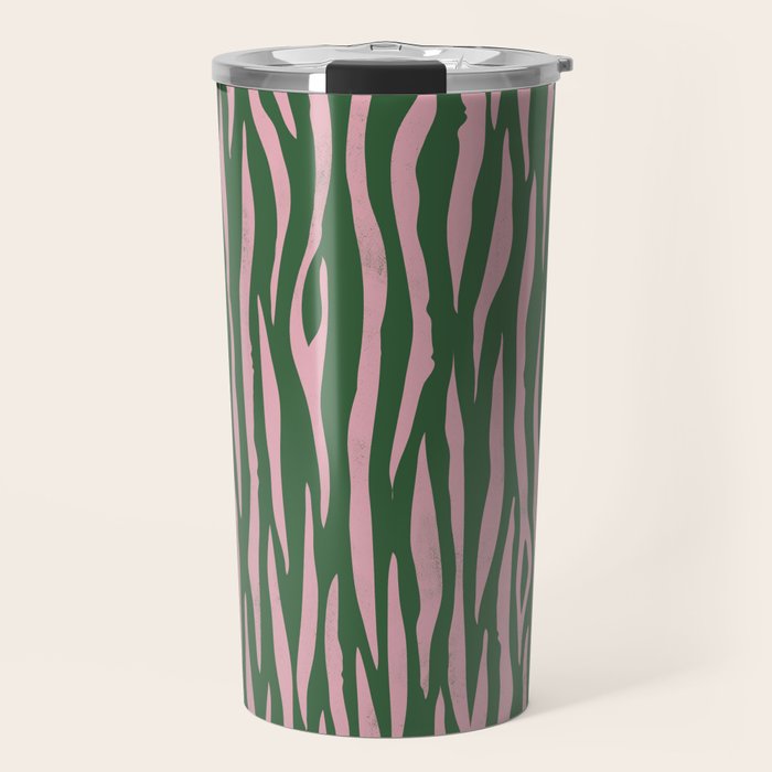 Tiger Stripes In Pink And Green Travel Mug Gallery Image 1