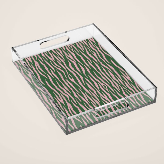 Tiger Stripes In Pink And Green Acrylic Tray Gallery Image 1