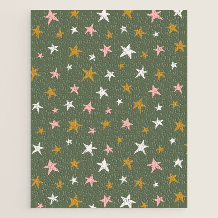 Stars Gold Cream Pink On Muted Green Jigsaw Puzzle Gallery Image 1