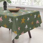 Stars Gold Cream Pink On Muted Green Tablecloth Gallery Image 3