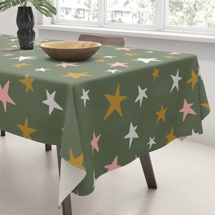 Stars Gold Cream Pink On Muted Green Tablecloth Gallery Image 3