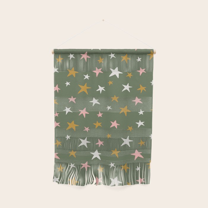 Stars Gold Cream Pink On Muted Green Wall Hanging Gallery Image 1