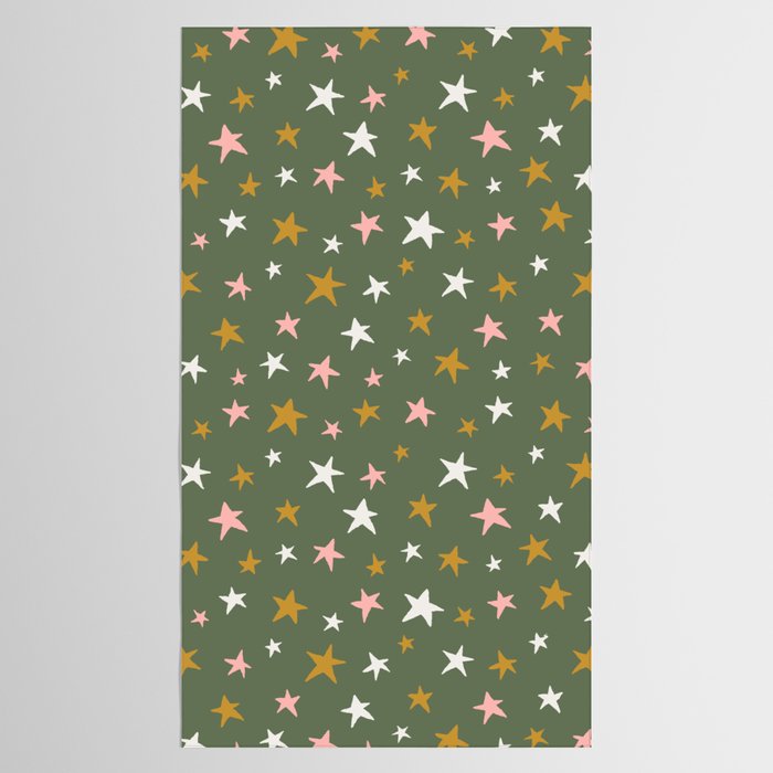 Stars Gold Cream Pink On Muted Green Tablecloth Gallery Image 2