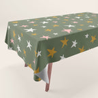 Stars Gold Cream Pink On Muted Green Tablecloth Gallery Image 1