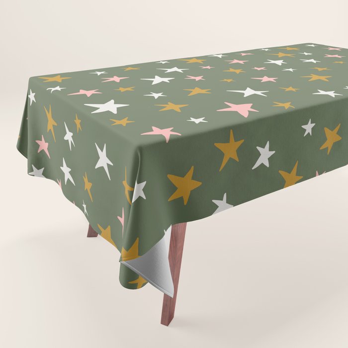 Stars Gold Cream Pink On Muted Green Tablecloth Gallery Image 1