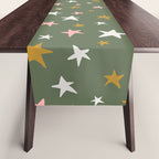 Stars Gold Cream Pink On Muted Green Table Runner Gallery Image 1