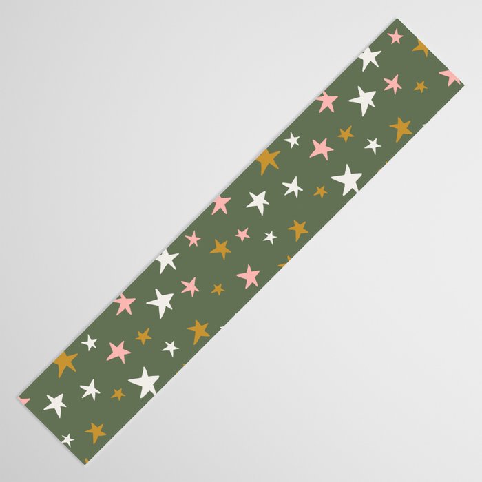 Stars Gold Cream Pink On Muted Green Table Runner Gallery Image 3