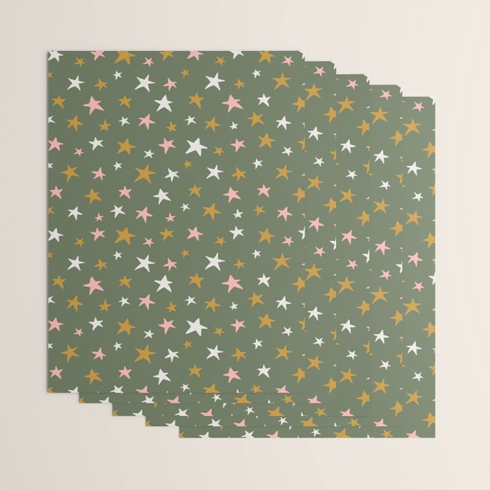 Stars Gold Cream Pink On Muted Green Wrapping Paper Gallery Image 3