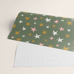 Stars Gold Cream Pink On Muted Green Wrapping Paper Gallery Image 2