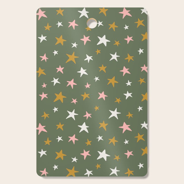 Stars Gold Cream Pink On Muted Green Cutting Board Gallery Image 1