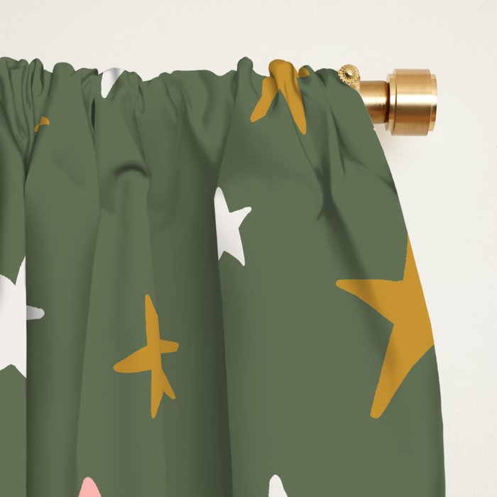 Stars Gold Cream Pink On Muted Green Window Curtain Gallery Image 2