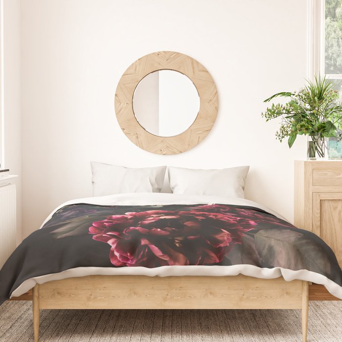 Midnight garden. Vintage bouquet of roses, dark red peony and iris. Duvet Cover Gallery Image 3