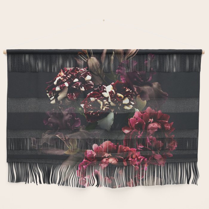 Midnight garden. Vintage bouquet of roses, dark red peony and iris. Wall Hanging Gallery Image 1