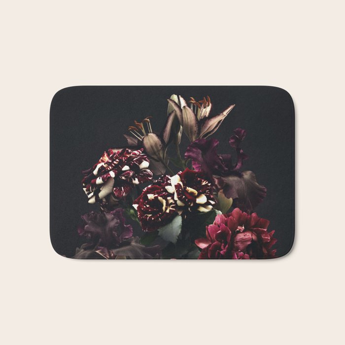 Midnight garden. Vintage bouquet of roses, dark red peony and iris. Bath Mat Gallery Image 1