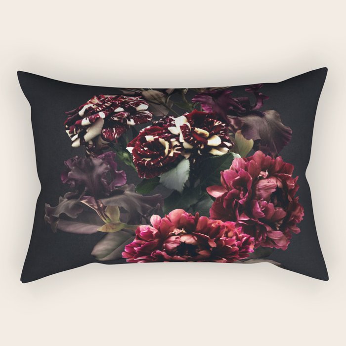 Midnight garden. Vintage bouquet of roses, dark red peony and iris. Rectangular Pillow Gallery Image 1