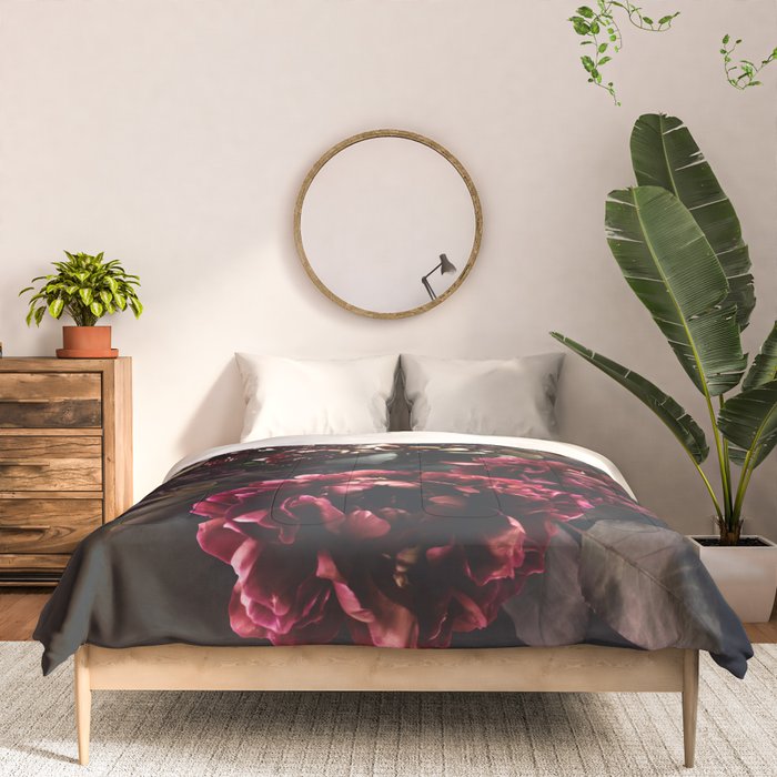 Midnight garden. Vintage bouquet of roses, dark red peony and iris. Comforter Gallery Image 3