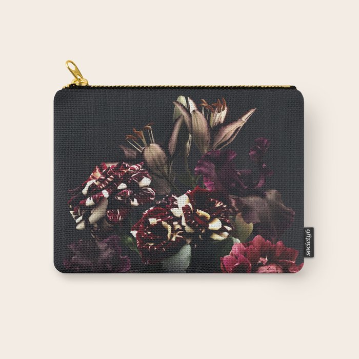 Midnight garden. Vintage bouquet of roses, dark red peony and iris. Carry All Pouch Gallery Image 1