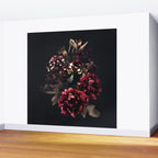 Midnight garden. Vintage bouquet of roses, dark red peony and iris. Wall Mural Gallery Image 2