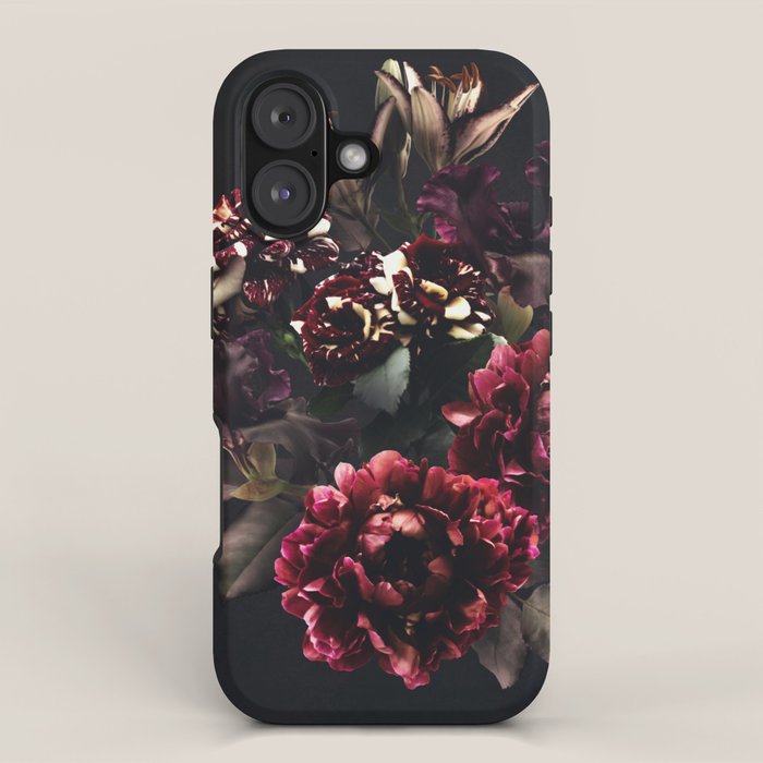 Midnight garden. Vintage bouquet of roses, dark red peony and iris. iPhone Case Gallery Image 1