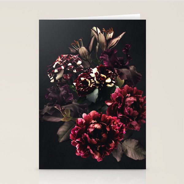Midnight garden. Vintage bouquet of roses, dark red peony and iris. Stationery Card Gallery Image 2