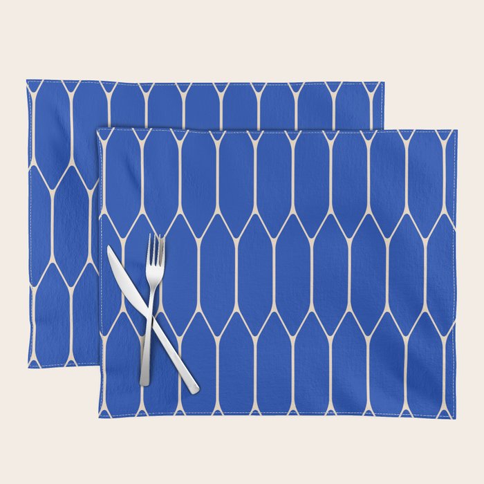 Long Honeycomb Minimalist Geometric Pattern in Bright Blue and Cream  Placemat Gallery Image 1