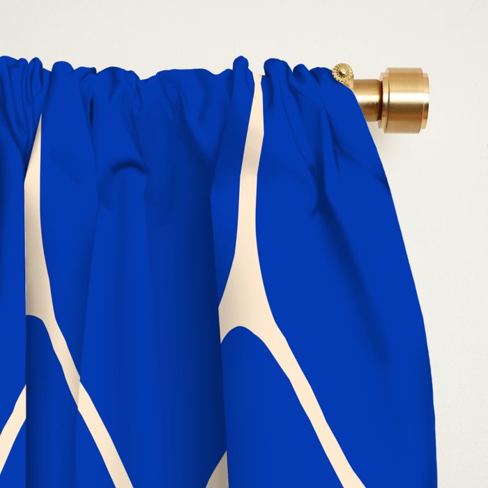 Long Honeycomb Minimalist Geometric Pattern in Bright Blue and Cream  Window Curtain Gallery Image 2