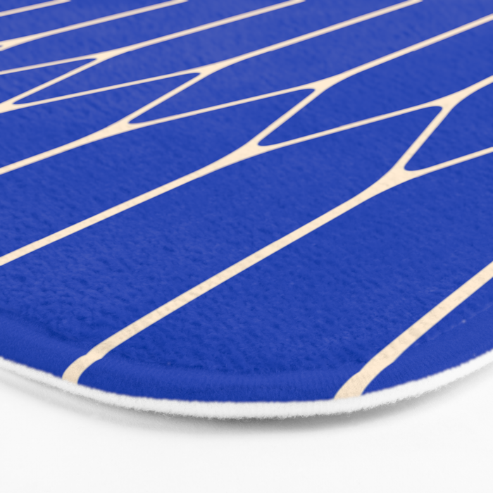 Long Honeycomb Minimalist Geometric Pattern in Bright Blue and Cream  Bath Mat Gallery Image 3
