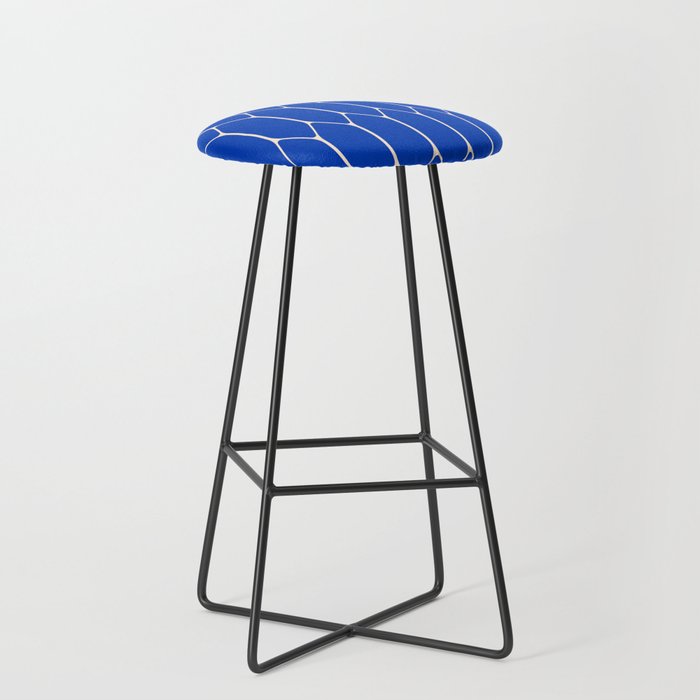 Long Honeycomb Minimalist Geometric Pattern in Bright Blue and Cream  Stool Gallery Image 1