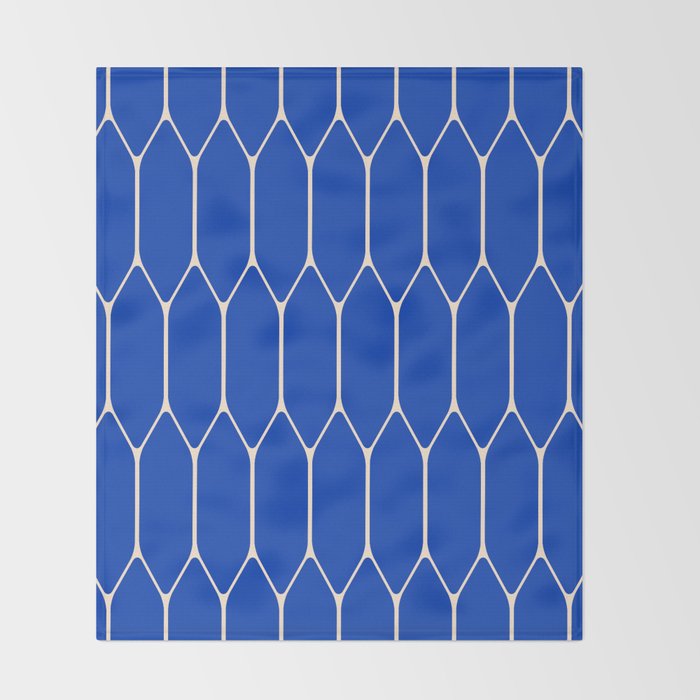 Long Honeycomb Minimalist Geometric Pattern in Bright Blue and Cream  Throw Blanket Gallery Image 2