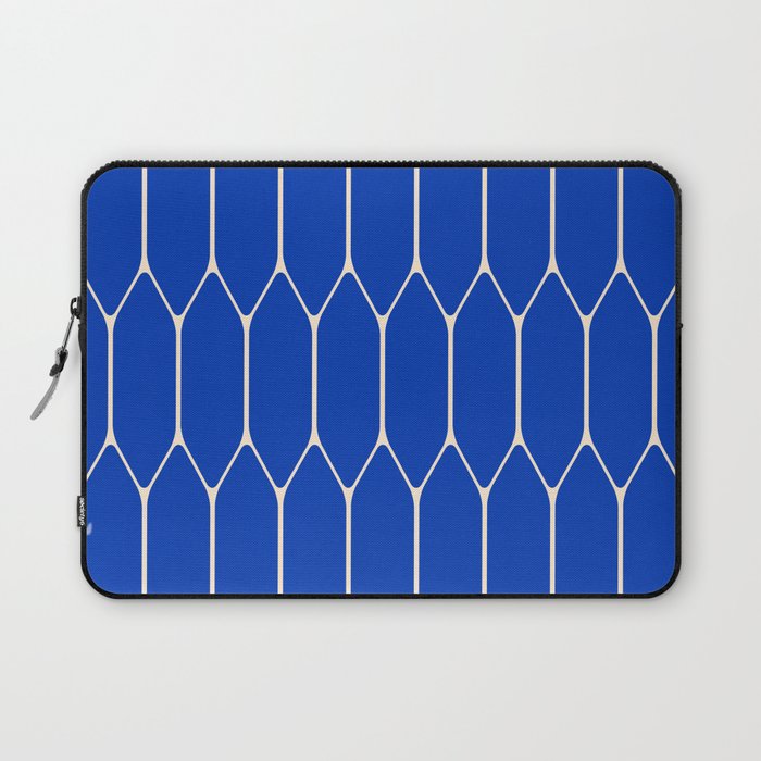 Long Honeycomb Minimalist Geometric Pattern in Bright Blue and Cream  Laptop Sleeve Gallery Image 1