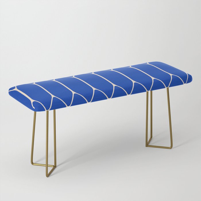 Long Honeycomb Minimalist Geometric Pattern in Bright Blue and Cream  Bench Gallery Image 2