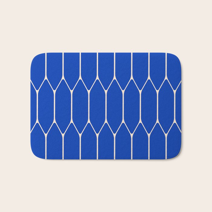 Long Honeycomb Minimalist Geometric Pattern in Bright Blue and Cream  Bath Mat Gallery Image 1