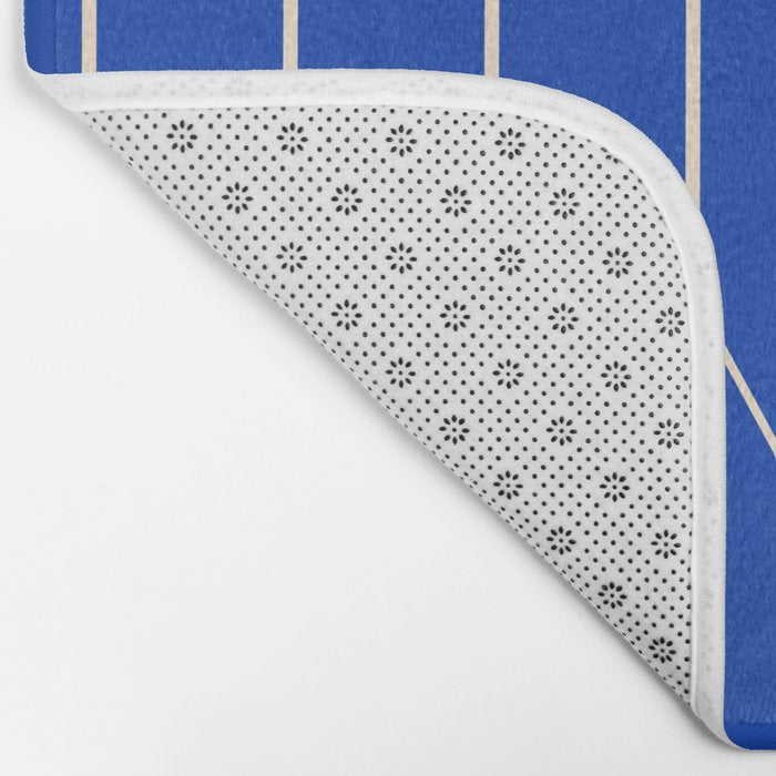 Long Honeycomb Minimalist Geometric Pattern in Bright Blue and Cream  Bath Mat Gallery Image 2