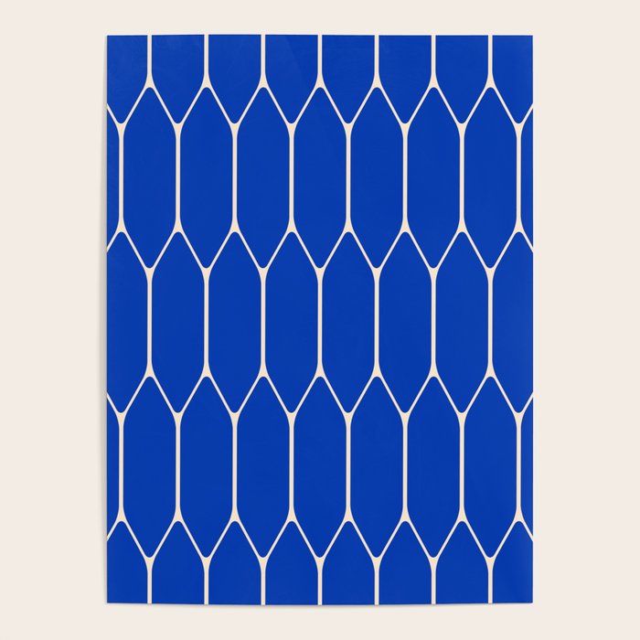 Long Honeycomb Minimalist Geometric Pattern in Bright Blue and Cream  Poster Gallery Image 1