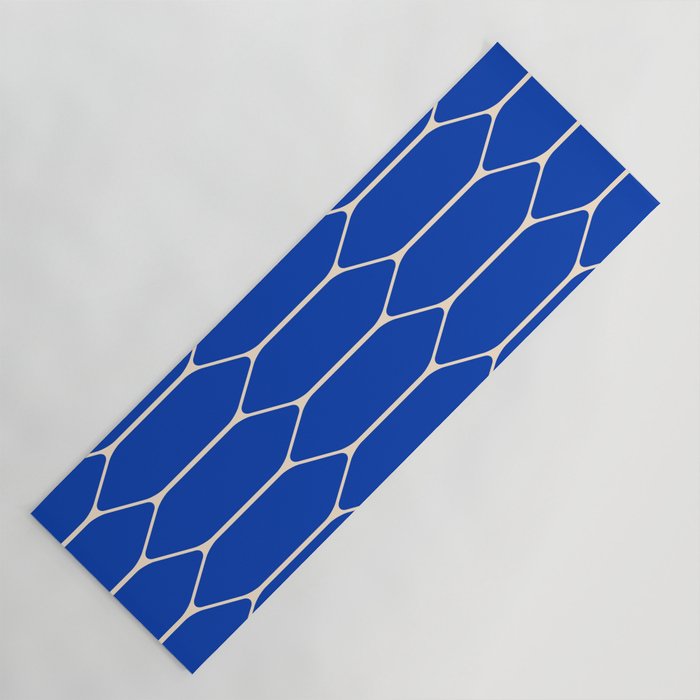 Long Honeycomb Minimalist Geometric Pattern in Bright Blue and Cream  Yoga Mat Gallery Image 1