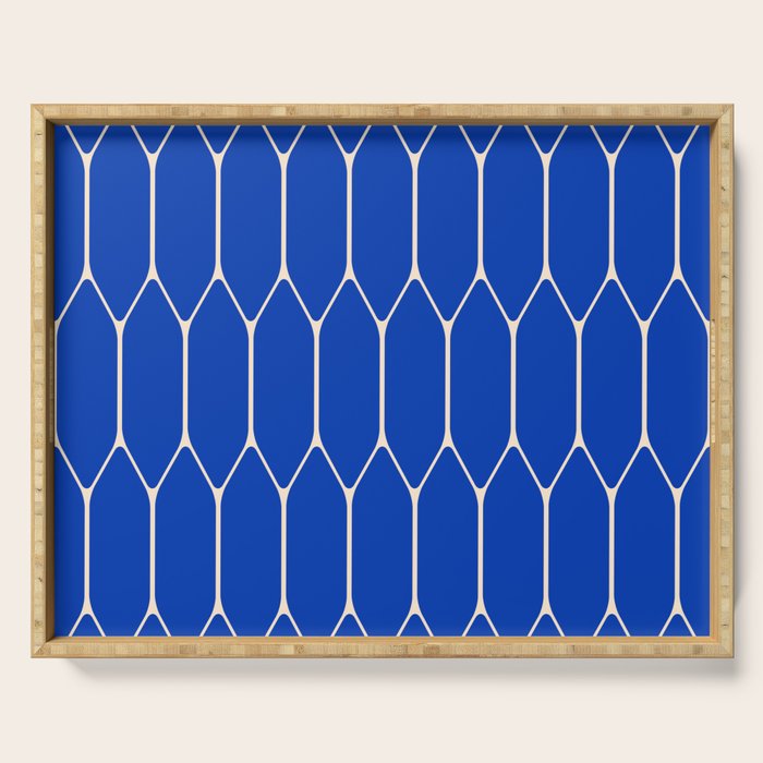 Long Honeycomb Minimalist Geometric Pattern in Bright Blue and Cream  Serving Tray Gallery Image 1