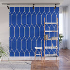 Long Honeycomb Minimalist Geometric Pattern in Bright Blue and Cream  Wall Mural Gallery Image 1