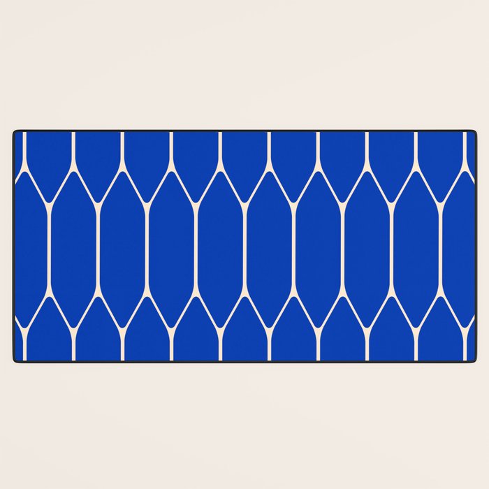 Long Honeycomb Minimalist Geometric Pattern in Bright Blue and Cream  Desk Mat Gallery Image 3