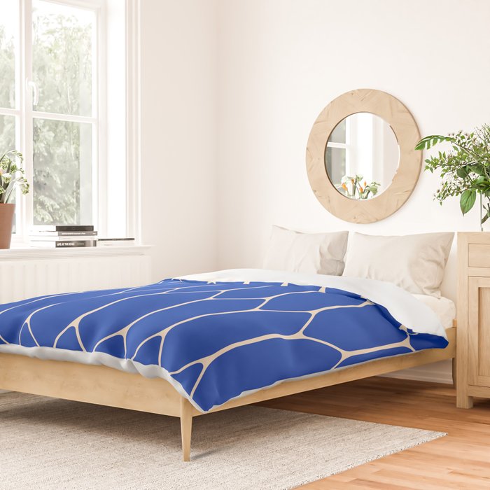 Long Honeycomb Minimalist Geometric Pattern in Bright Blue and Cream  Duvet Cover Gallery Image 2