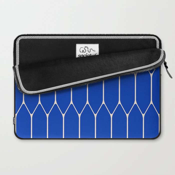Long Honeycomb Minimalist Geometric Pattern in Bright Blue and Cream  Laptop Sleeve Gallery Image 2