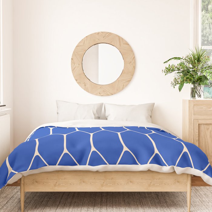 Long Honeycomb Minimalist Geometric Pattern in Bright Blue and Cream  Duvet Cover Gallery Image 3